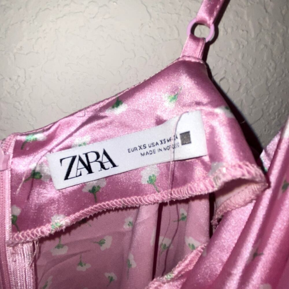 Zara Womens Pink Floral Satin Mini Babydoll Dress Size XS - Picture 5 of 5